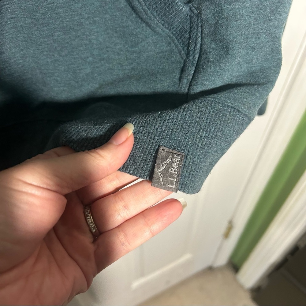 LL Bean Women's Bean's Cozy Camp Hoodie Spruce Heather Crossbars Size XS Teal - Picture 6 of 13